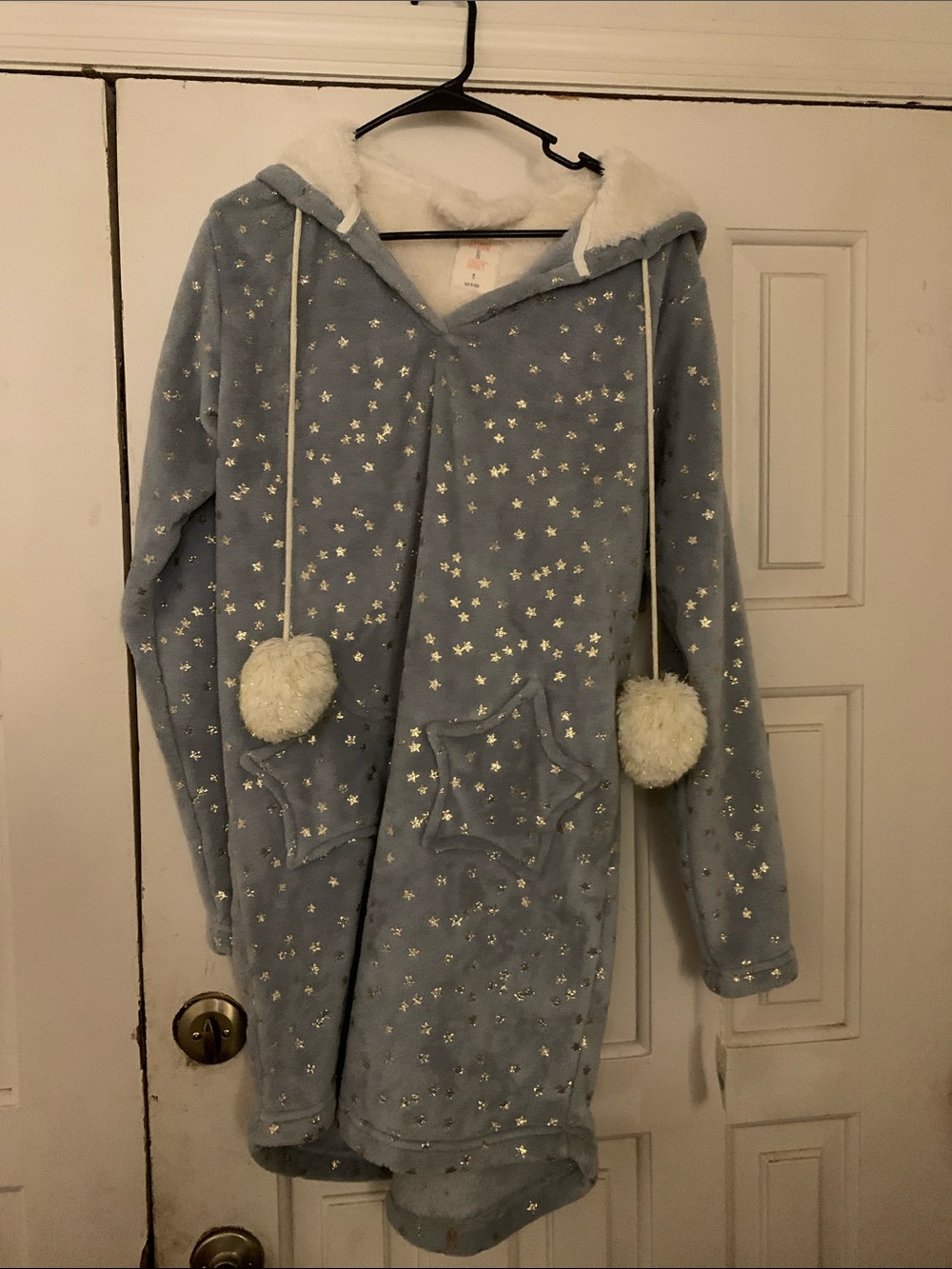 Jasmine & Ginger Light Blue Star-Print Hooded Robe with Pom-Poms
